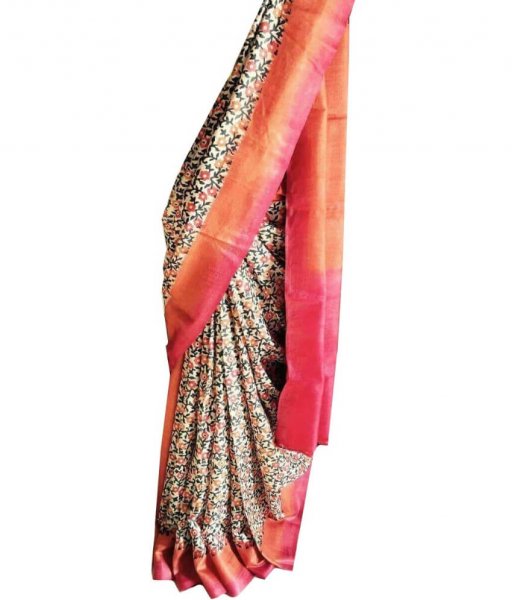 Cream Tussar Silk Saree